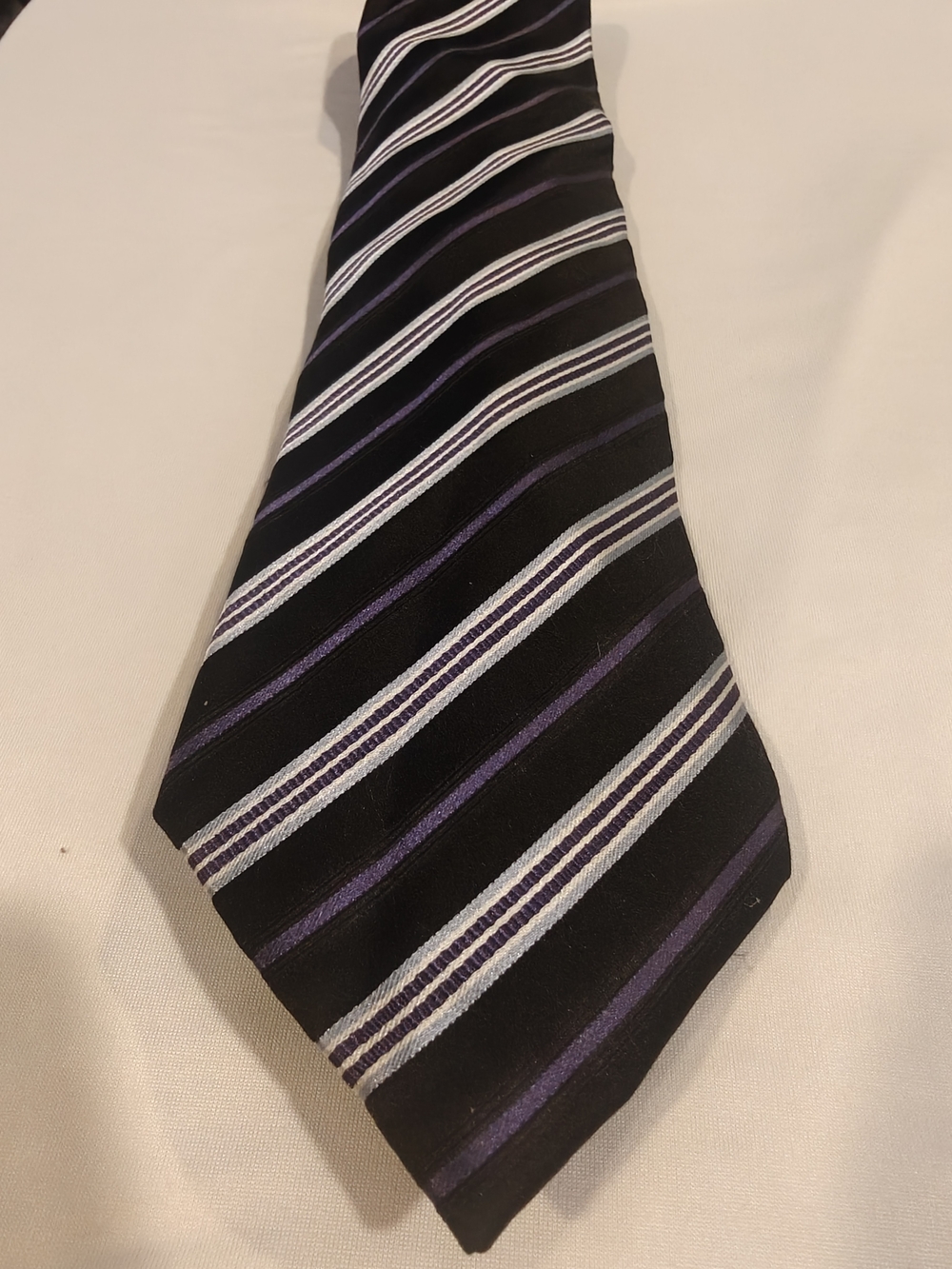 Geoffrey Beene Black Tie with Purple and Silver Stripes